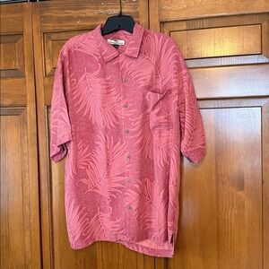 Tommy Bahama Tropical 100% Silk Button Front Short Sleeve Shirt Mens Large Pink